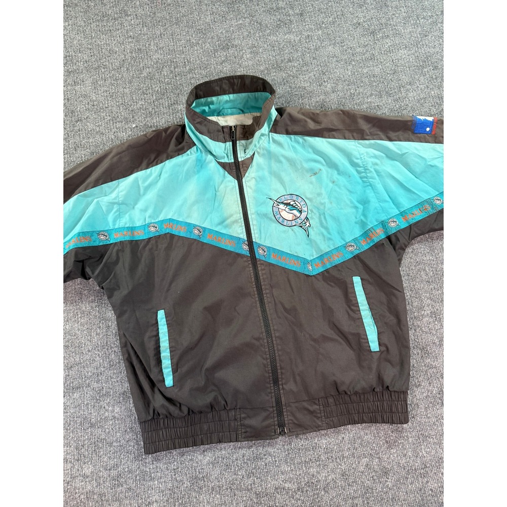 Vintage Florida Marlins Windbreaker Jacket Mens XL Black Teal 90s MLB‎ Baseball